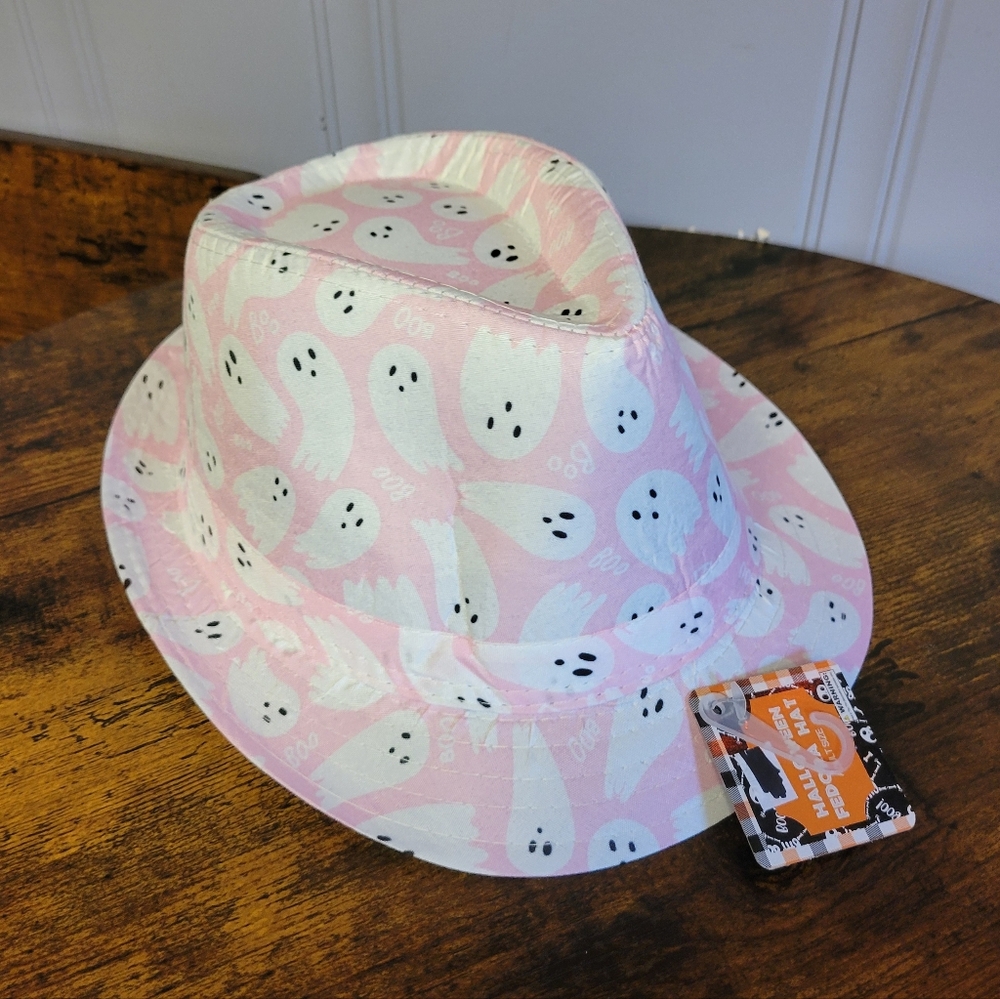 Adult size pink with ghosts Fidora hat